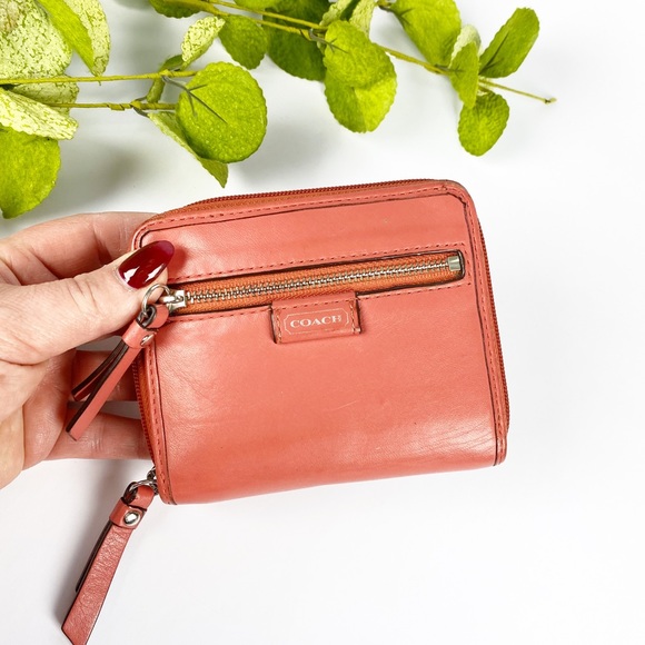Coach Handbags - Coach Wallet Bifold Zip Around Coral Leather Peach